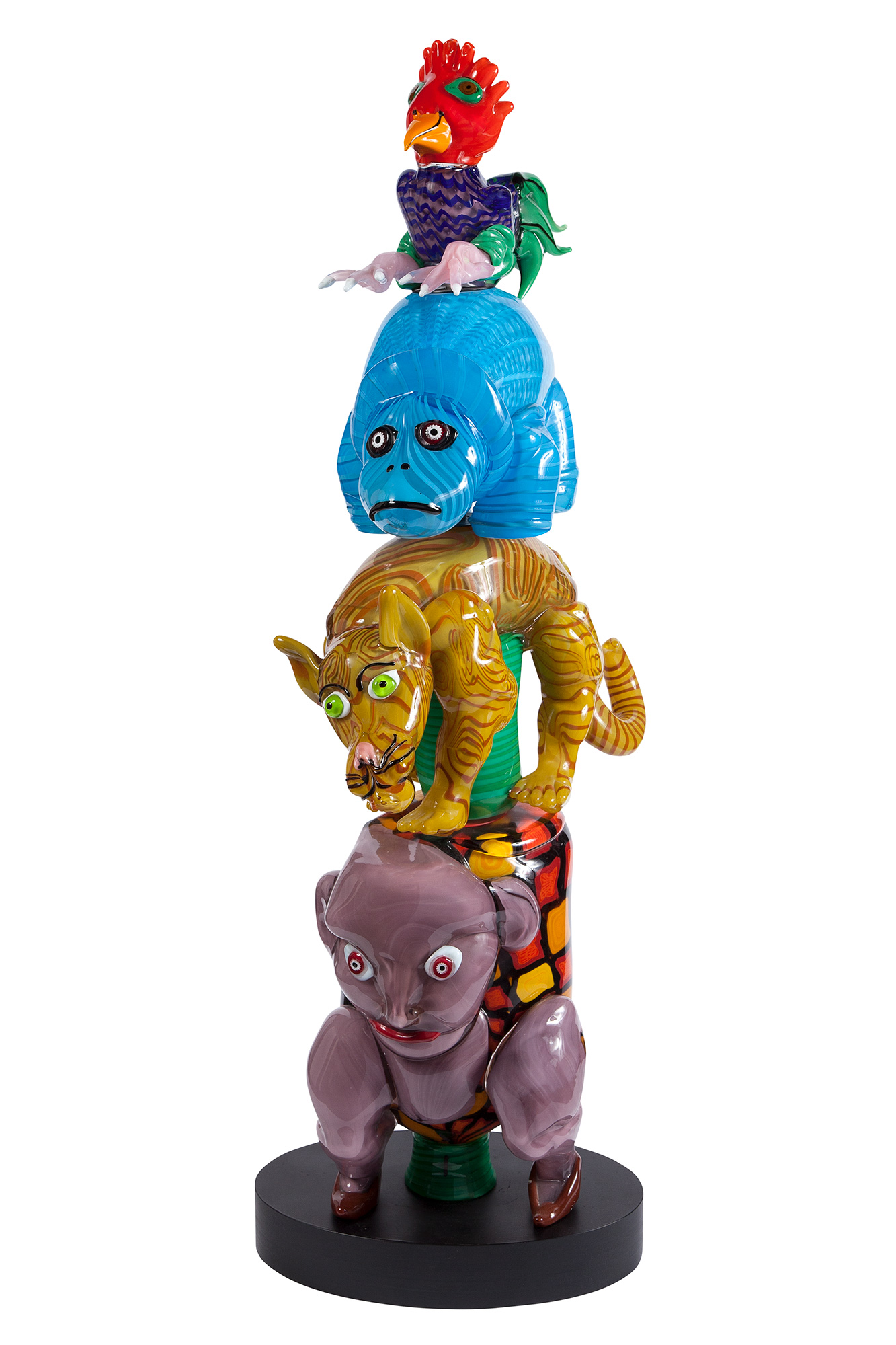 Lot image - Robert Zeppel-Sperl For Berengo Studio Blown Glass Four-Tiered Animal Sculpture Titled Totem Pole Surprise