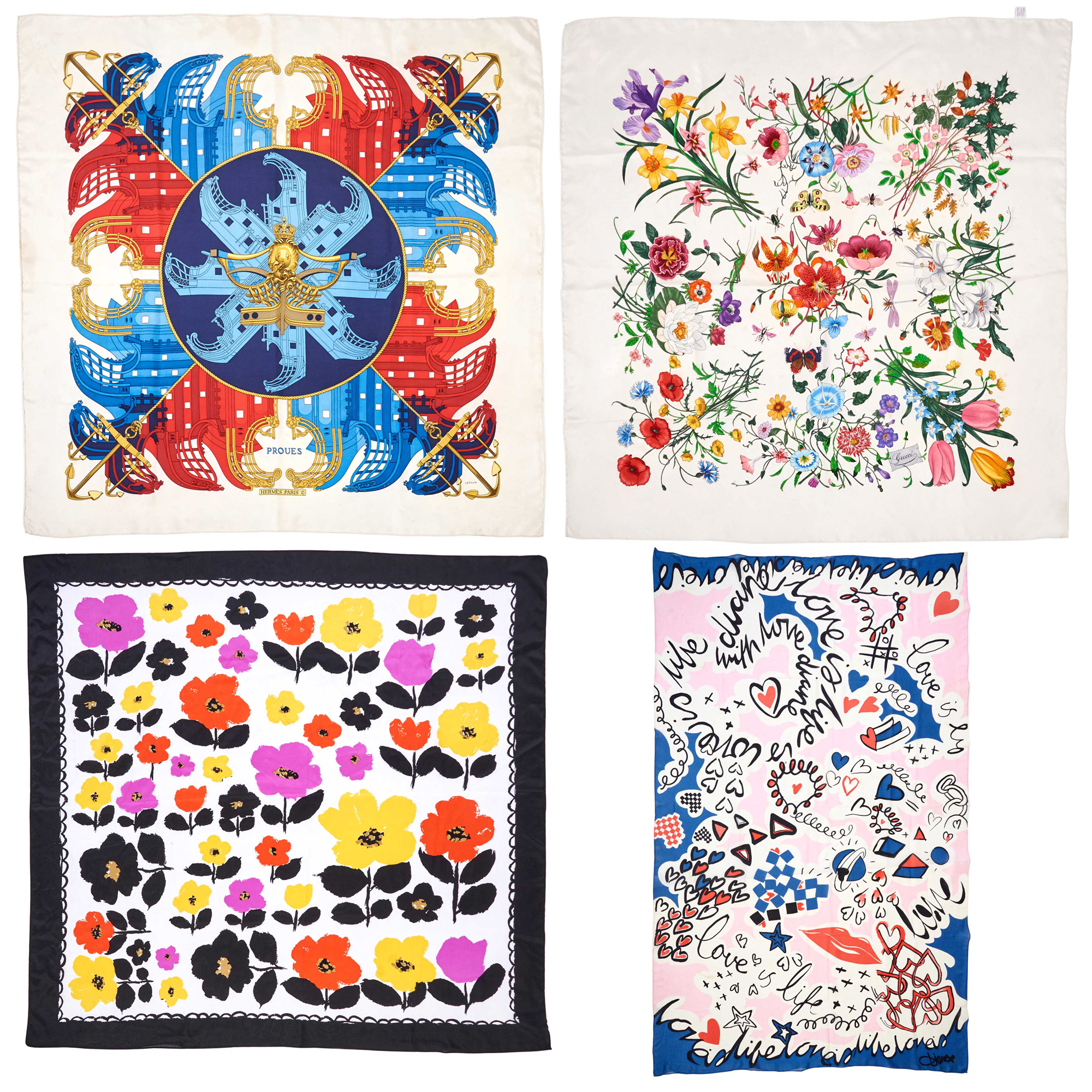 Lot image - Hermès & Diane von Furstenberg  Group of Designer Scarves.