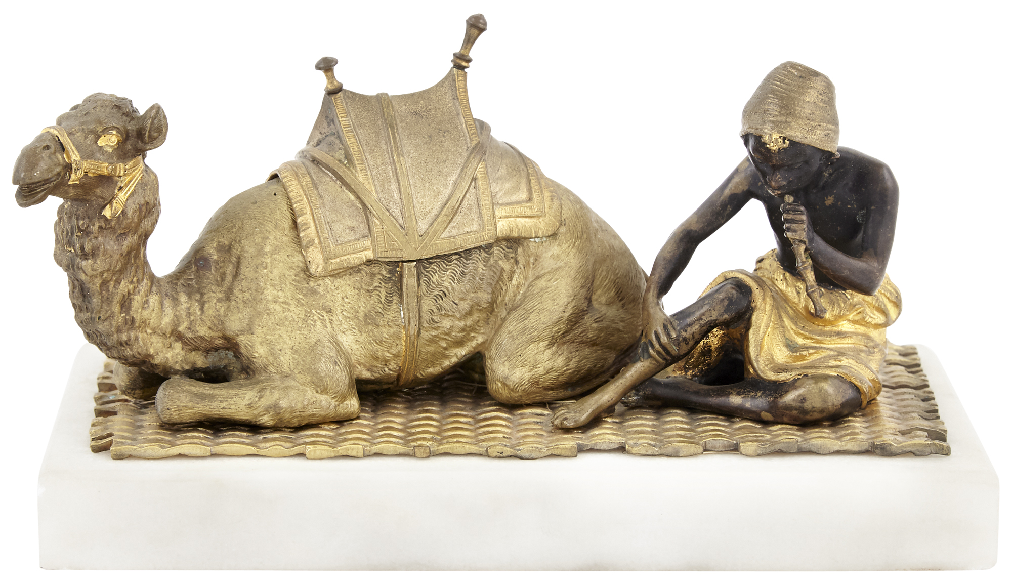 Lot image - Gilt and Patinated Bronze and Marble Figural Inkstand