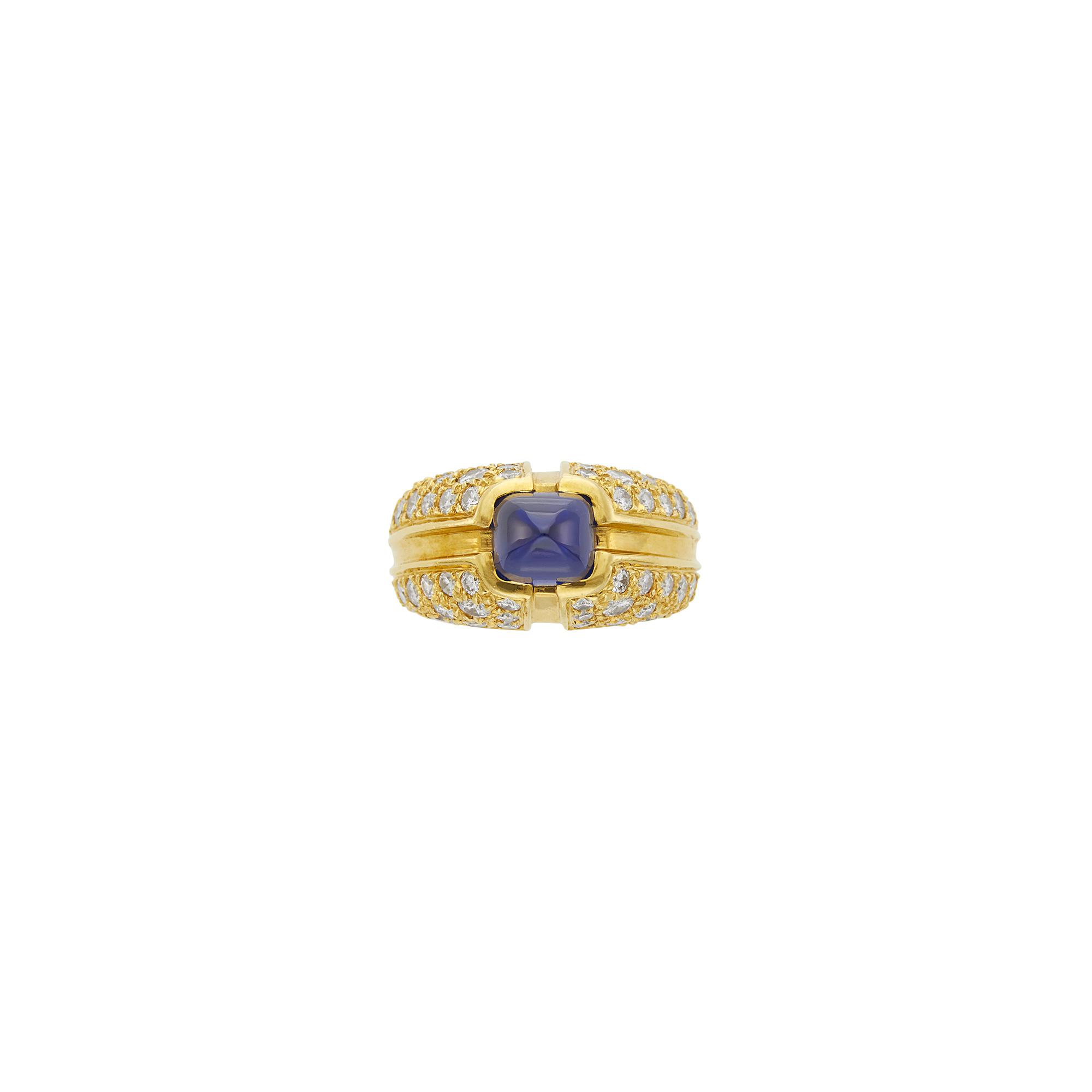 Lot image - Gold, Cabochon Sapphire and Diamond Ring