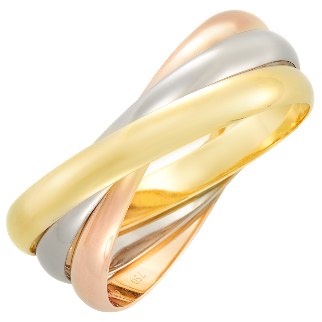 Lot image - Tricolor Gold 'Trinity de Cartier' Bangle Bracelet, Cartier, France