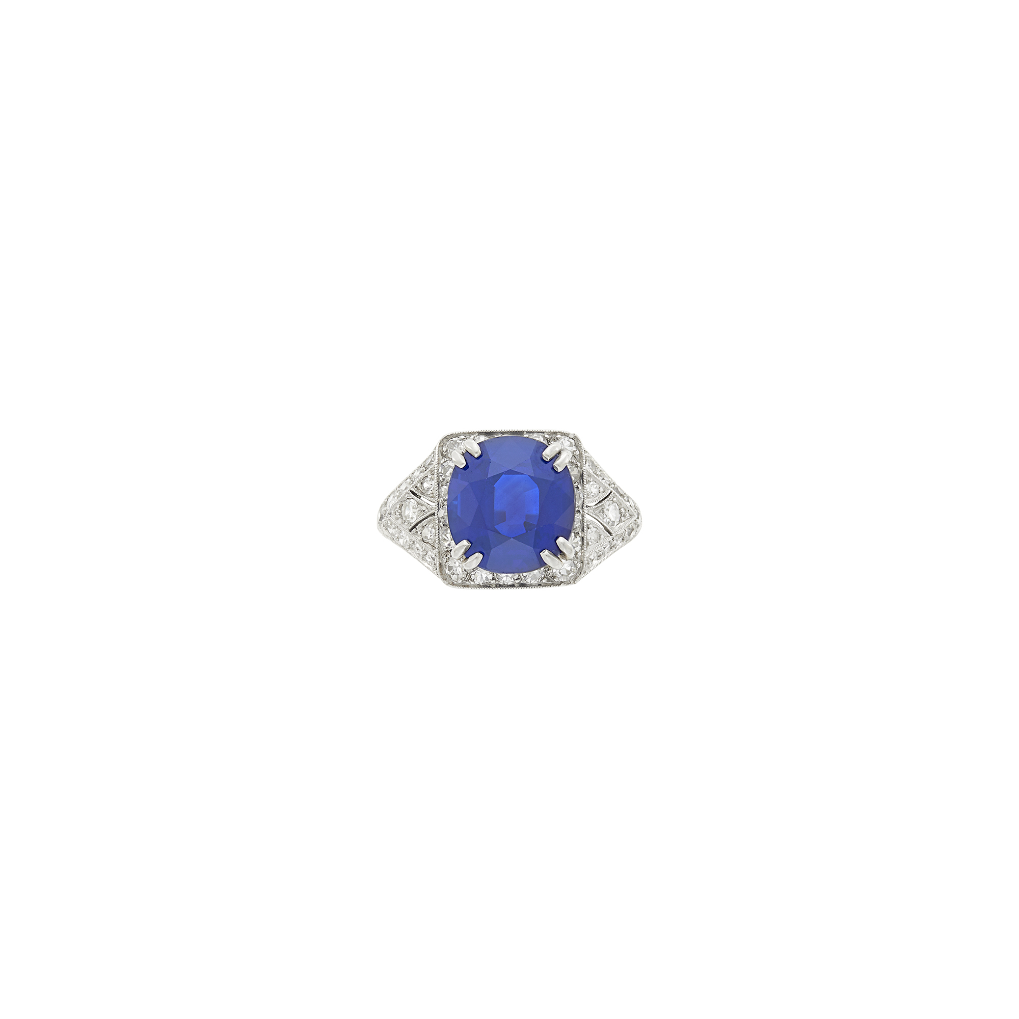 Lot image - Platinum, Sapphire and Diamond Ring