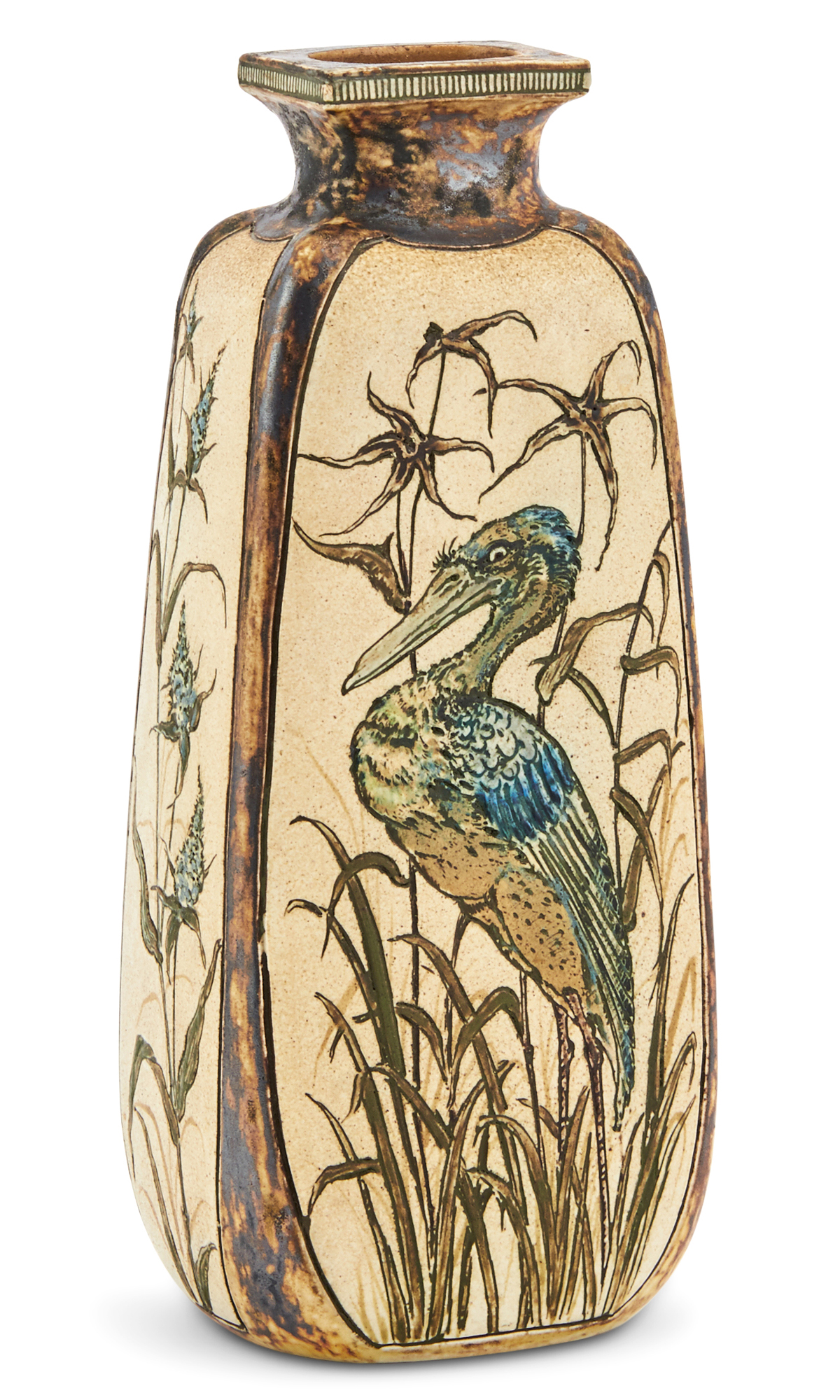Lot image - Martin Brothers Incised and Colored Stoneware Bird Vase