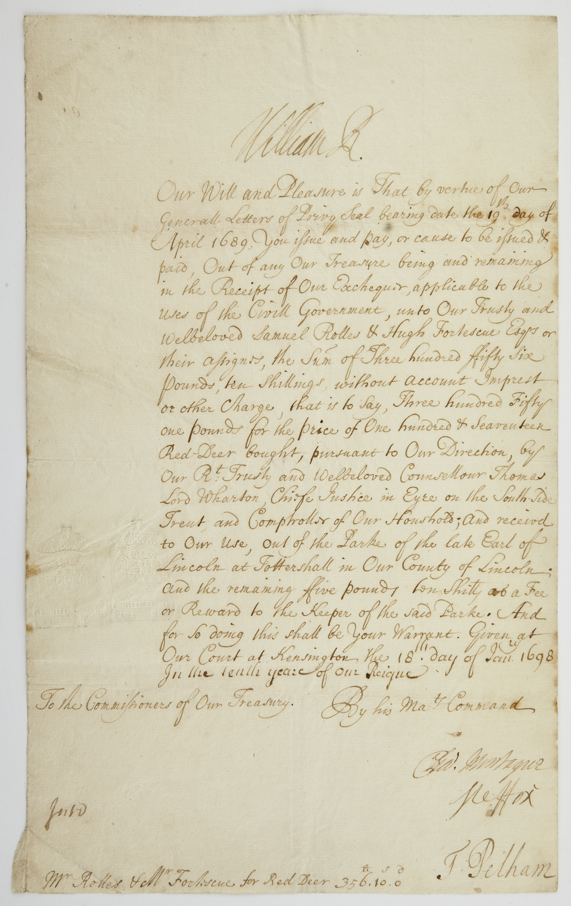 Lot image - [ENGLISH ROYALTY]  KING WILLIAM III [WILLIAM of ORANGE]. Document signed.