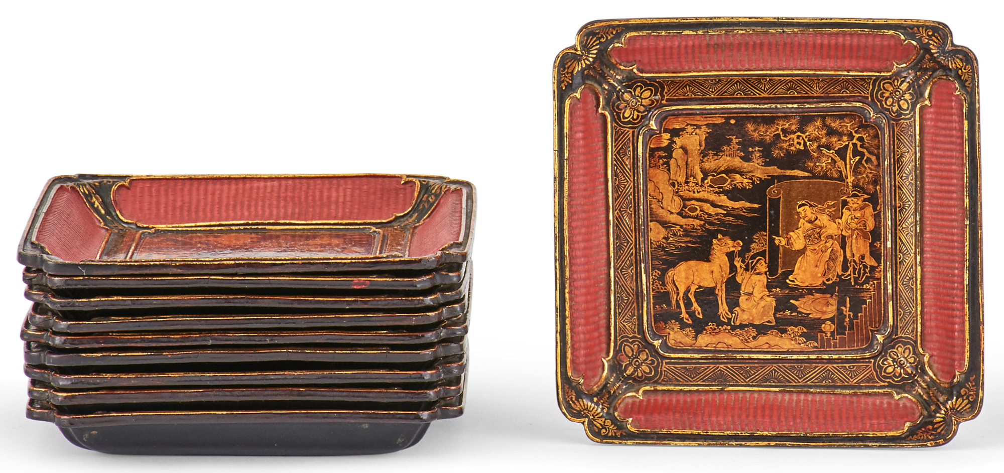 Lot image - Ten Chinese Lacquered Wood Sweetmeat Dishes