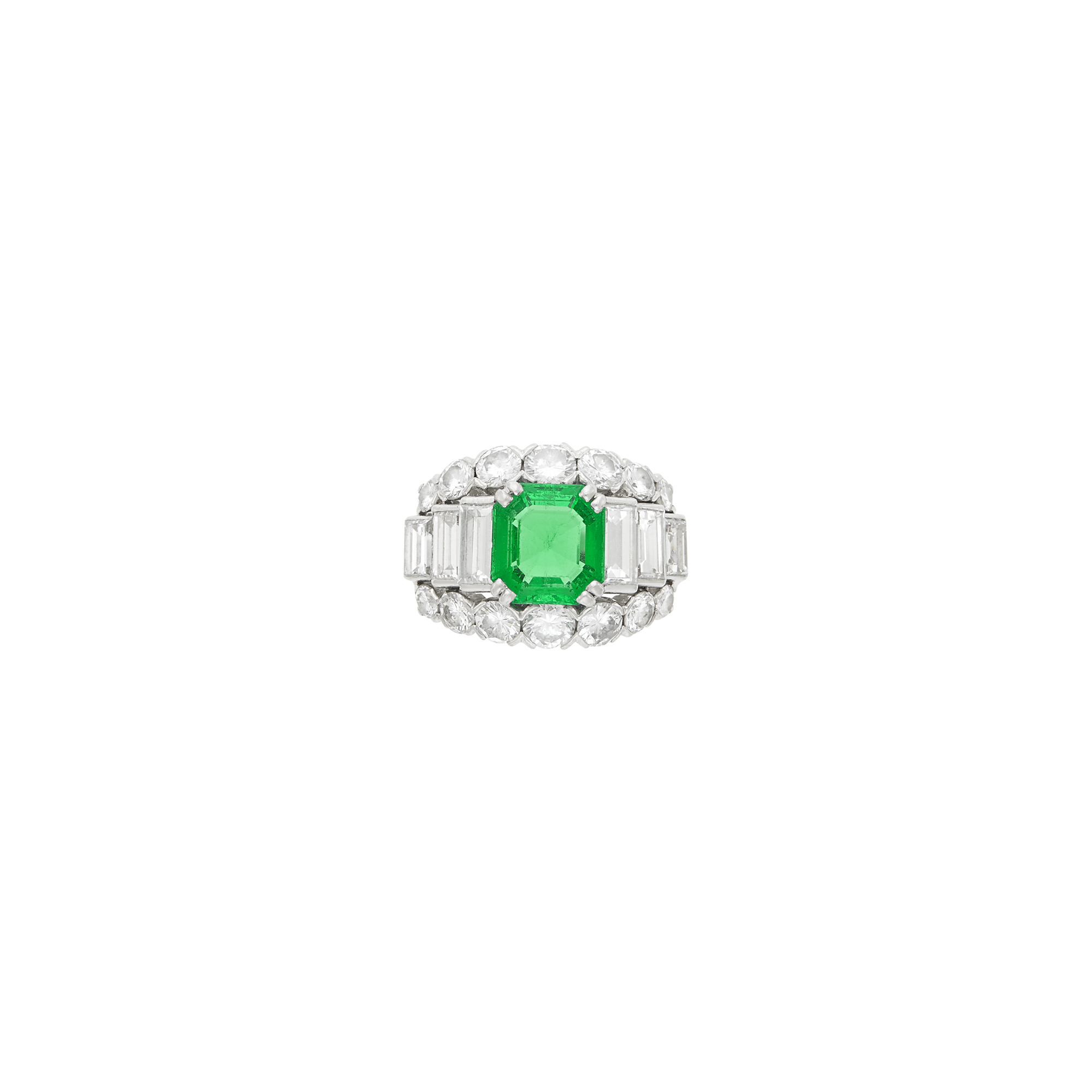 Lot image - Van Cleef & Arpels Platinum, Emerald and Diamond Ring, France