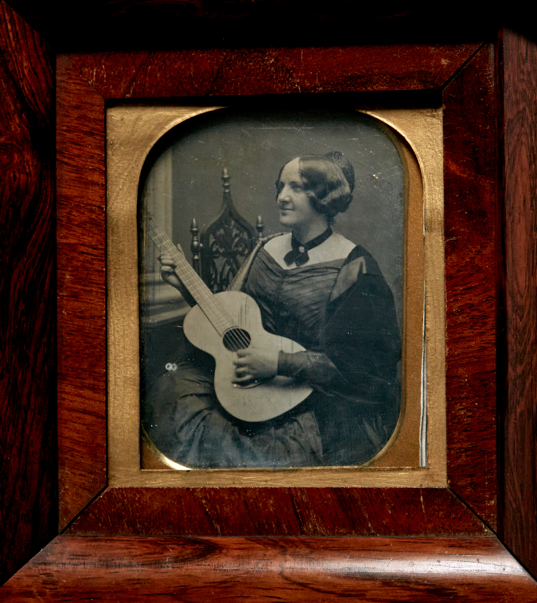 Lot image - [DAGUERREOTYPE-MUSICIANS]  Three daguerreotypes of guitarists.