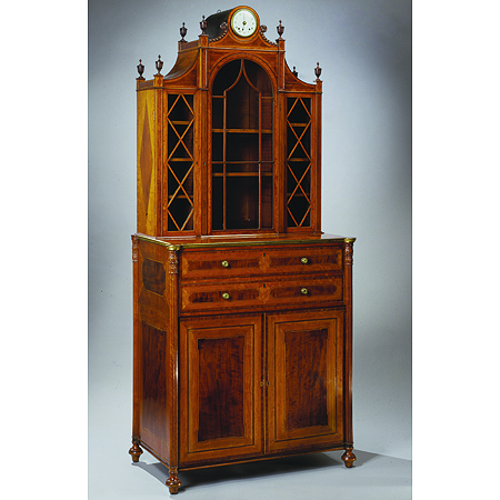 Lot image - George III Satinwood and Mahogany Secretary Bookcase