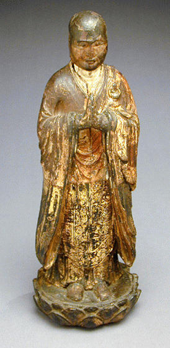 Lot image - Gilded and Polychromed Wood Figure of a Monk Kamakura/early Muromachi Period