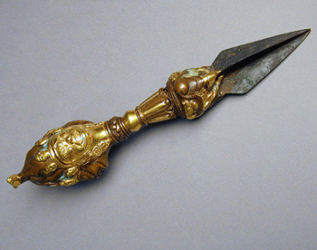 Lot image - Tibetan Parcel Gilt Copper Phur-bu Probably 17th century