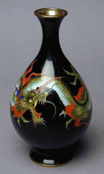 Lot image - Black Cloisonne Gin Bari Vase Attributed to Ota Toshiro Meiji Period