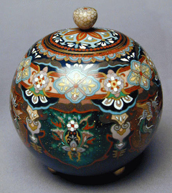 Lot image - Good Midnight Blue Ground Globular Cloisonne Vase and Cover Meiji Period