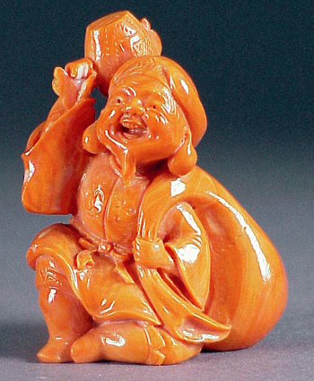 Lot image - Good Coral Okimono of Daikoku