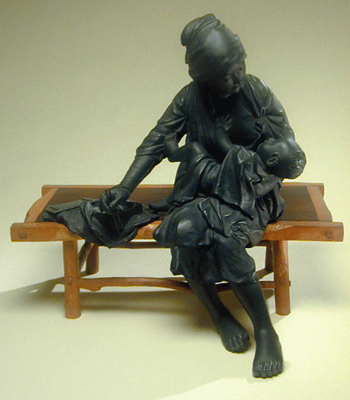 Lot image - Fine Tokyo Bronze Group of a Mother and Child Circa 1900, signed Teidagawa Sho-O saku