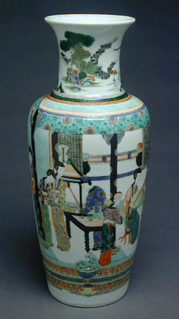 Lot image - Well-Painted Famille Verte Rouleau Vase 19th Century
