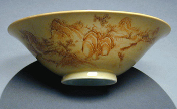 Lot image - Rare Painted Cafe-au-Lait Bowl Six-Character Qianlong Seal and of the Period