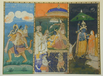 Lot image - Illustration of a Sikh Prince Honoring Lord Krishna Kangra, Pahari, Punjab Hills, circa 1850