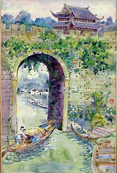 Lot image - Qiu Guangzheng (b. 1930) CANAL AND CITY WALLS IN SUZHOU