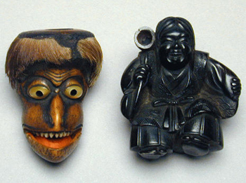 Lot image - Pressed Horn Netsuke of a Shojo and a Staghorn Netsuke of a Tengu 19th Century