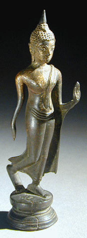 Lot image - Small Thai Bronze of a Walking Buddha Sukhothai, 15th/16th century