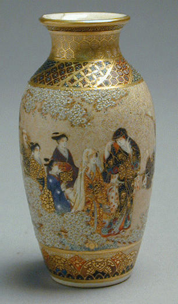 Lot image - Miniature Satsuma Vase Meiji Period, sealed Meizan Yabu