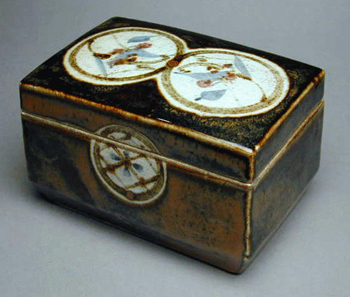 Lot image - Temmoku-Glazed and Painted Rectangular Box Kawai Kanjiro