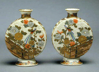 Lot image - Pair of Miniature Satsuma Moon Flasks Meiji Period, signed Hotoda sei