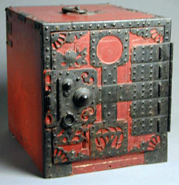 Lot image - Iron-Mounted Small Money Chest 19th Century
