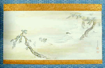 Lot image - Mori Kansai (1814-1894) BOYS GATHERING PINE STRAW BY THE SHORE