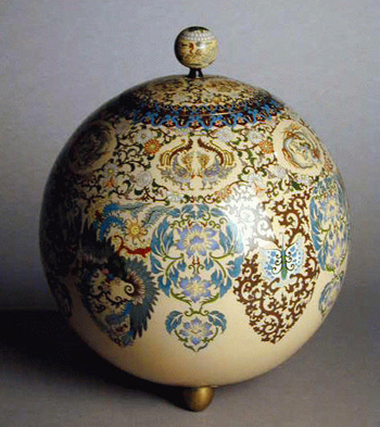 Lot image - Large Globular Tan-Ground Cloisonne Jar and Cover Meiji Period