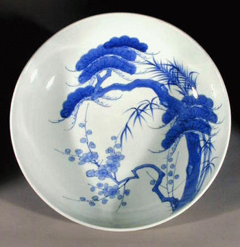 Lot image - Large Blue and White Nabeshima Footed Dish 19th Century