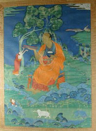Lot image - Tibetan Thanka of a Lineage Guru or an Arhat Possibly Panthaka, 18th/19th century