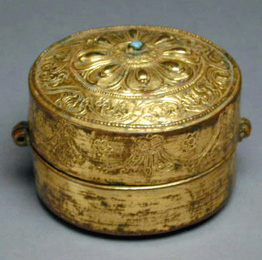 Lot image - Tibetan Gilt-Copper Ritual Box Probably 17th century