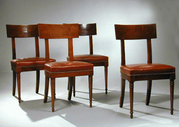 Lot image - Set of Eight Directoire Style Mahogany Leather-Upholstered Side Chairs