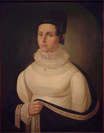 Lot image - Continental School 19th Century PORTRAIT OF A WOMAN WITH CURLED HAIR AND A SHAWL Oil on canvas 38 1/4 x 23 1/4 inche...