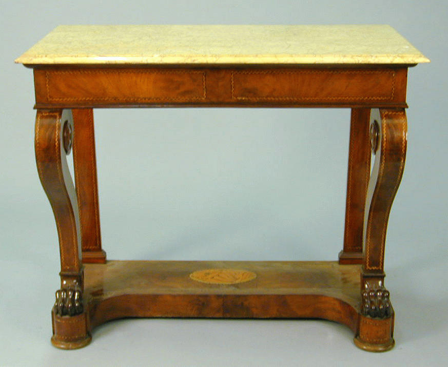 Lot image - Continental Neoclassical Inlaid Mahogany Pier Table