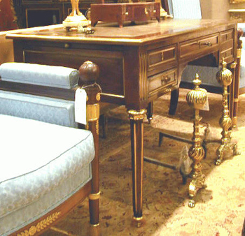 Lot image - Louis XVI Style Brass-Mounted Mahogany Bureau Plat