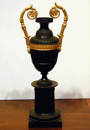 Lot image - Pair of Charles X Gilt and Painted-Bronze Mantel Urns