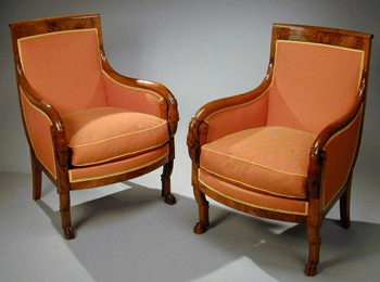 Lot image - Pair of Continental Neoclassical Walnut Bergeres