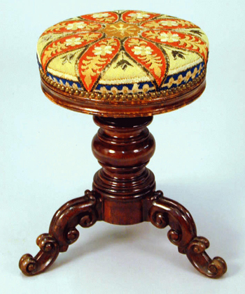 Lot image - Continental Mahogany-Stained and Needlepoint-Upholstered Music Stool