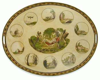 Lot image - French Tole Peinte Transfer-Decorated Oval Tray