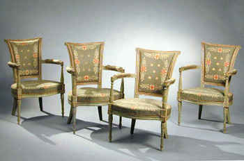 Lot image - Set of Four Directoire Painted Upholstered Fauteuils