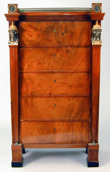 Lot image - Continental Neoclassical Mahogany Parcel-Gilt Chest of Drawers