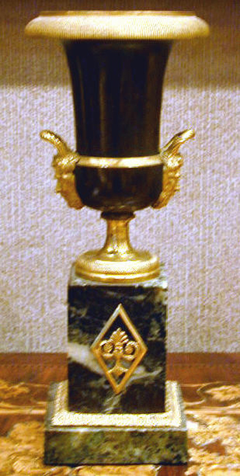 Lot image - Pair of Empire Style Gilt and Patinated-Bronze Marble Mantel Urns