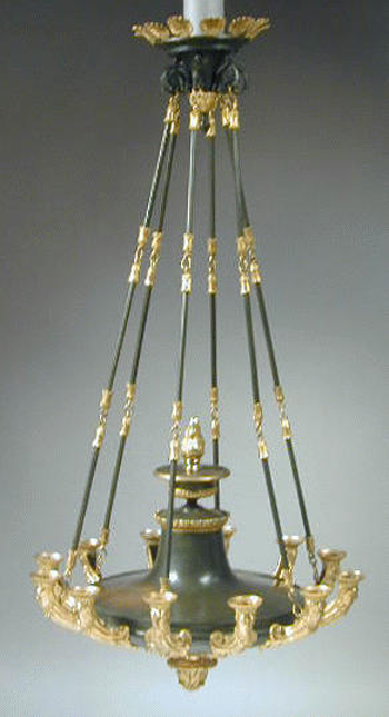 Lot image - Empire Gilt and Patinated-Bronze Twelve-Light Chandelier