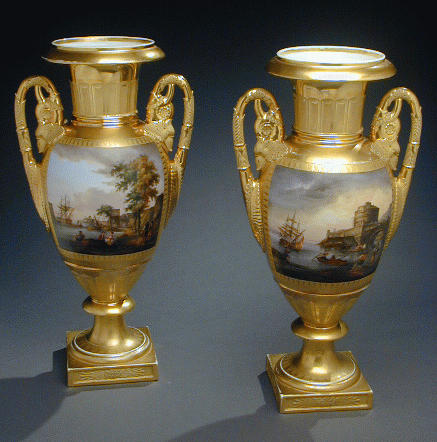 Lot image - Pair of Paris Porcelain Two-Handled Vases