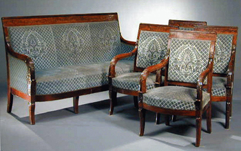 Lot image - Empire Mahogany Cut Velvet Upholstered Parlor Suite