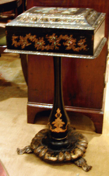 Lot image - Victorian Mother-of-Pearl Inlaid Papier Mache Work Table