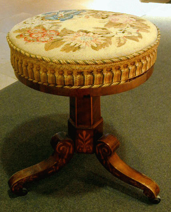 Lot image - Continental Neoclassical Inlaid Mahogany Music Stool