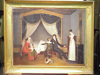 Lot image - French School Circa 1810 FAMILY IN AN INTERIOR Oil on canvas 28 x 36 inches (71.1 x 91.5 cm.)...